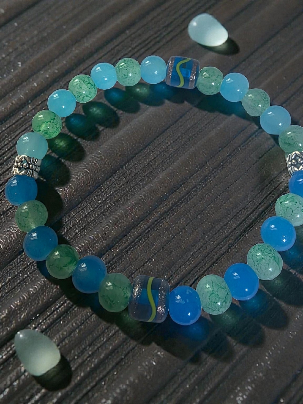 Blue & Green Beaded Stretch Bracelet - Unbranded Women Jewelry